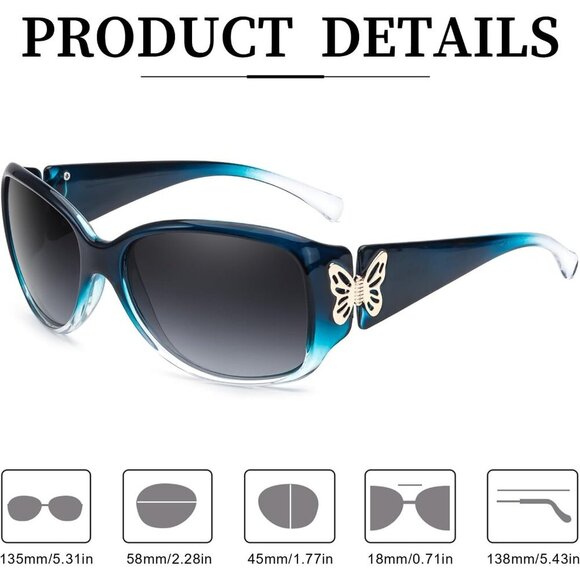 Women\'s Polarized Butterfly Sunglasses UV400 Protection Retro Shades 2 Pack
